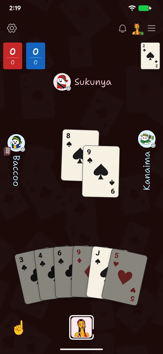 A HangJack hand with the playable card highlighted