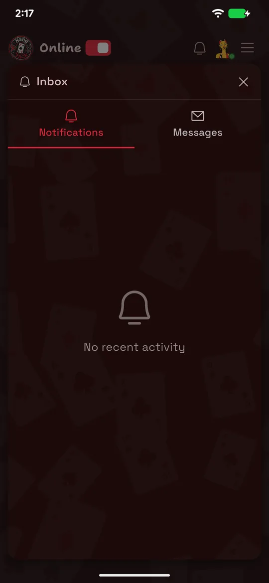 The HangJack notifications inbox
