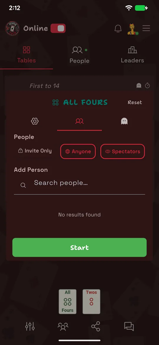 The people tab of the HangJack create table sheet