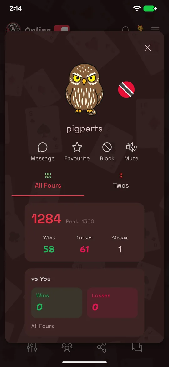 Perfil de HangJack con controles de amigos y favoritos
